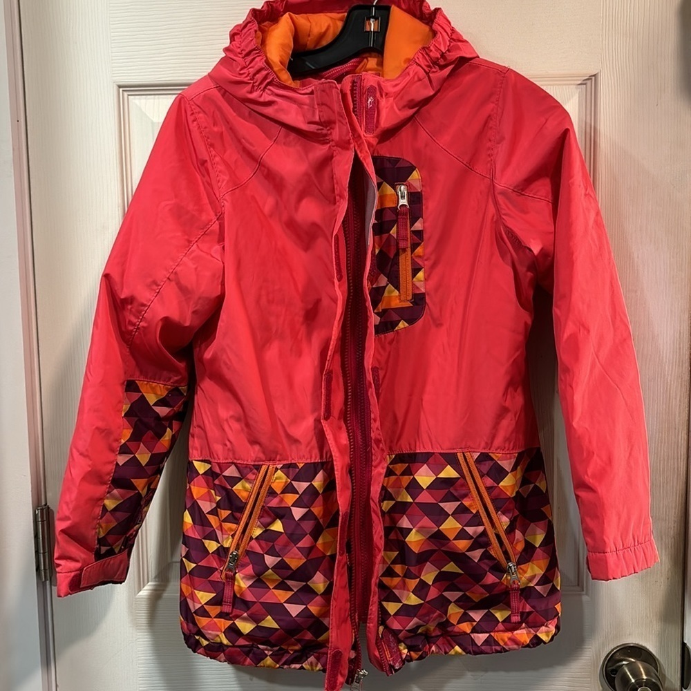 Lands’ End Kids Jacket M (10-12) Pink Orange Hood Convertible 2-in-1 w/o fleece